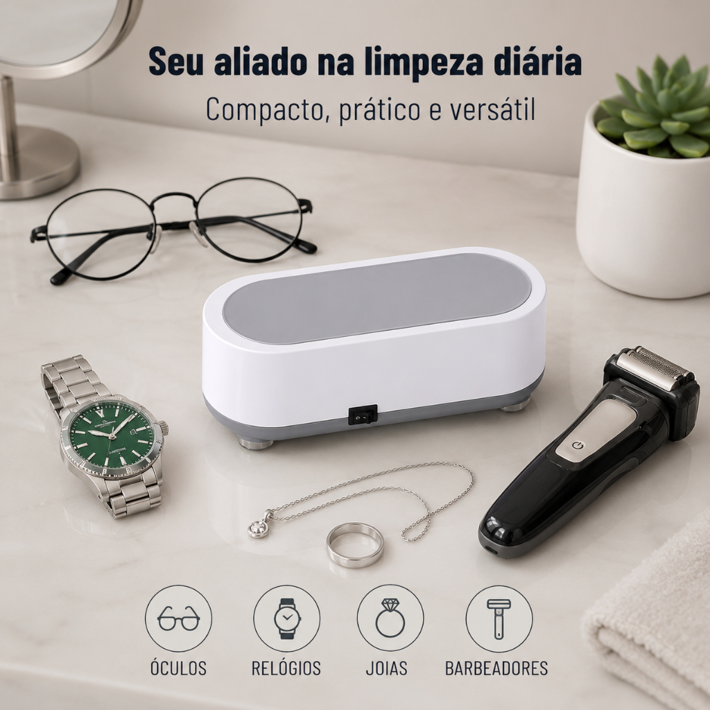 Limpador Ultrassônico Portátil Multifuncional para Óculos Relógios Joias Barbeador Acessórios Compacto USB