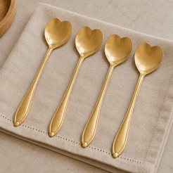 Conjunto De 4 Colheres De Chá De Aço Inox Dourado Heart Wolff - Original