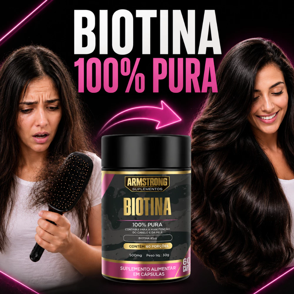 Biotina 100% Pura 60 Cápsulas Cabelo Pele e Unhas Vitamina B7 Armstrong Suplementos Envio Imediato — imagem 1