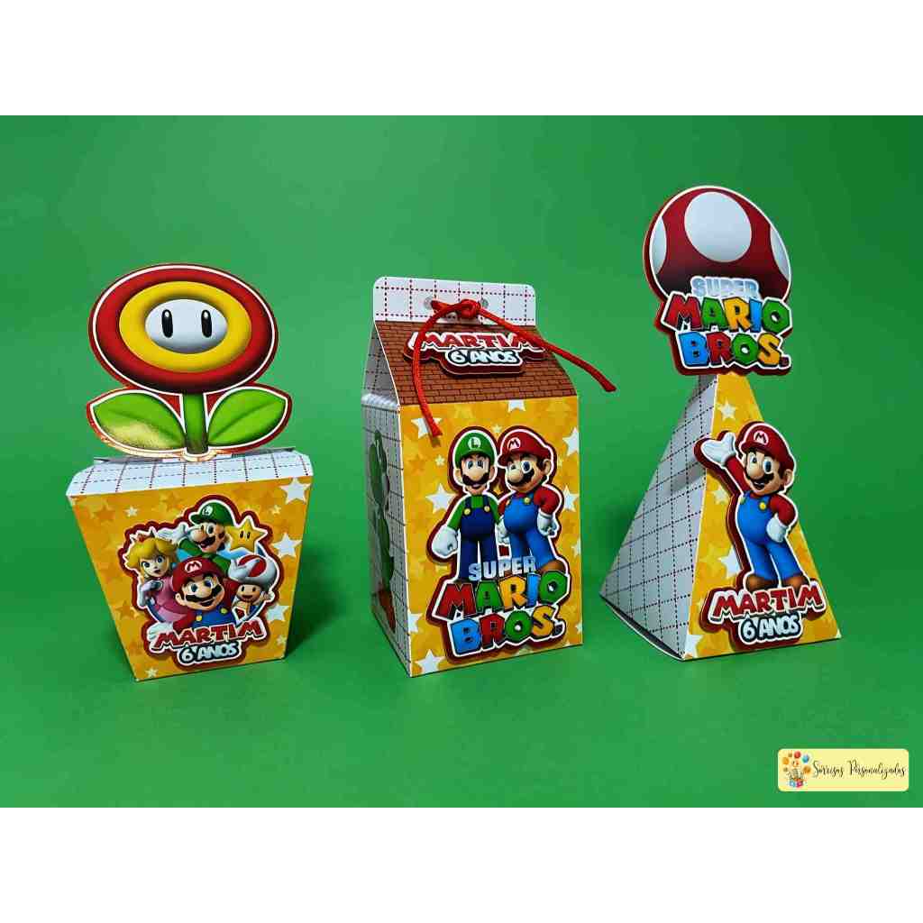 Kit Caixas Personalizadas Super Mario Bros – Lembrancinhas de Aniversário | Papel Fotográfico 180g - Infantil