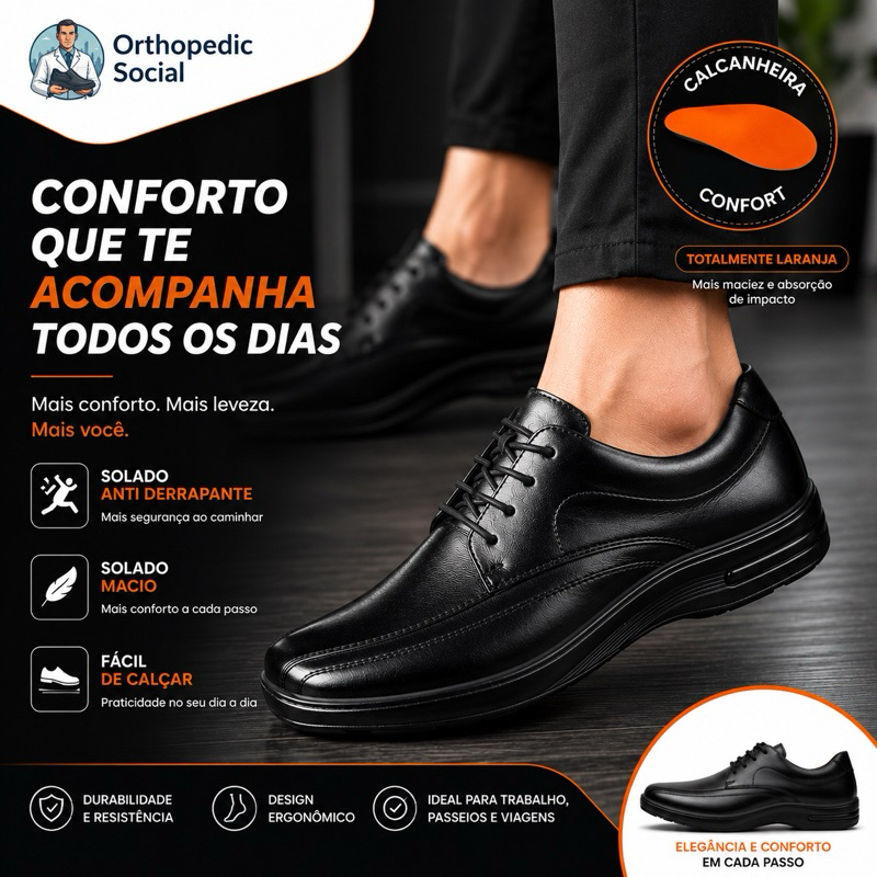 Sapato Ortopédico Social Masculino Confortável Antistress Couro ENVIO IMEDIATO