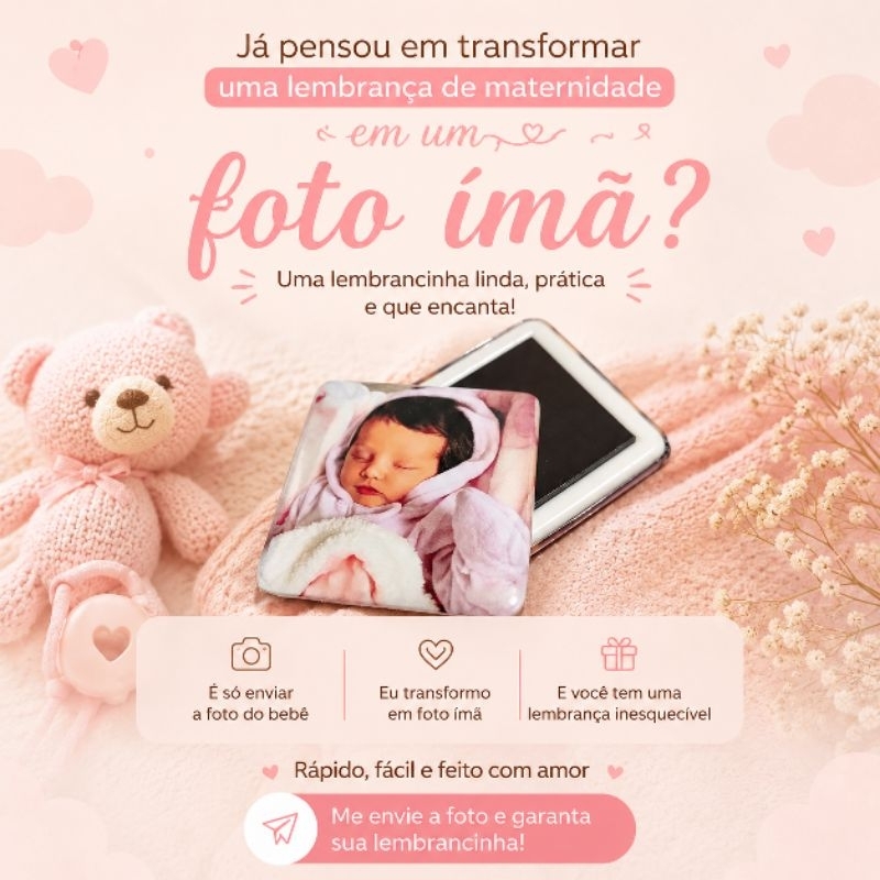 Lembrancinha de Maternidade Lembrancinha Mesversario / Aniversário Foto Personalizada Botton Ima