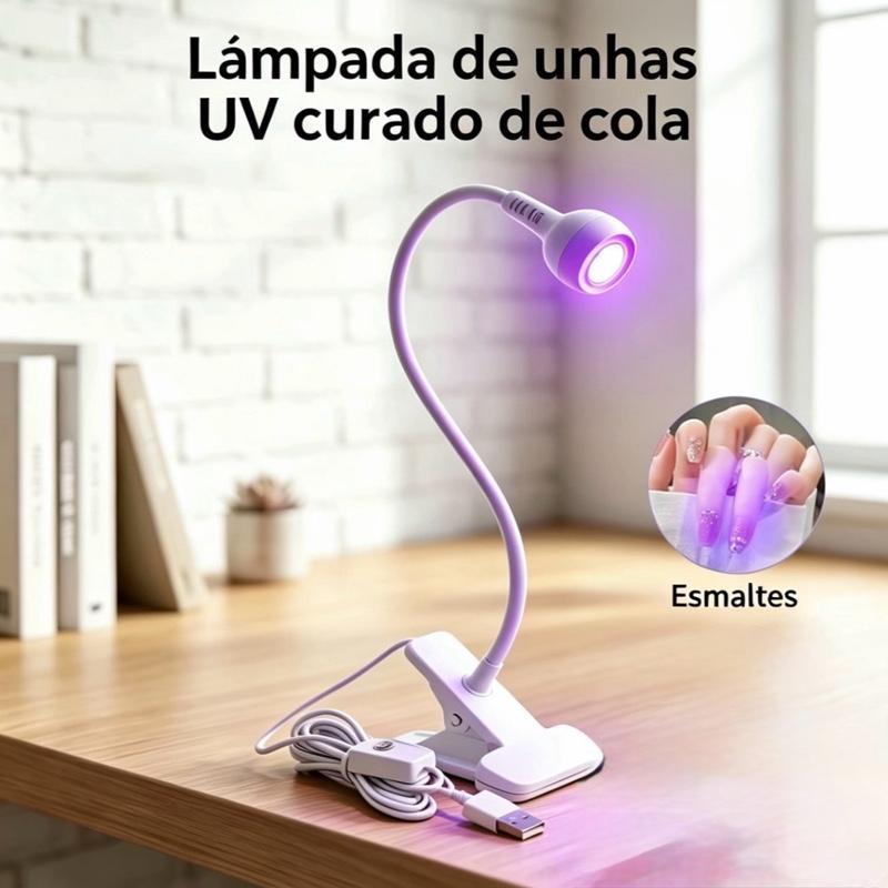 Luminária LED UV USB para Unhas com Garra Ajustável – Secagem Rápida Gel Manicure, Portátil Mesa