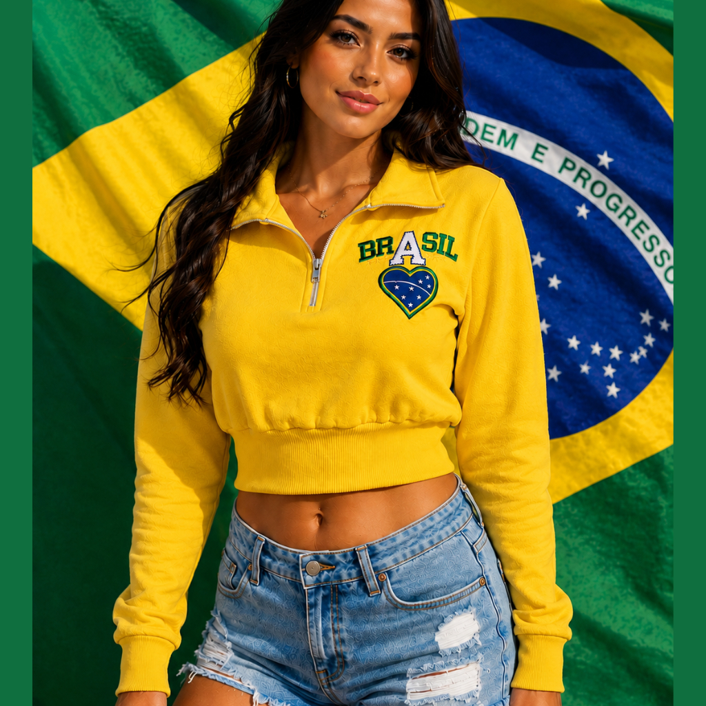 Cropped Moletom Moda Tendencia Femenina Blusa De Frio Brasil Copa Do Mundo 2026