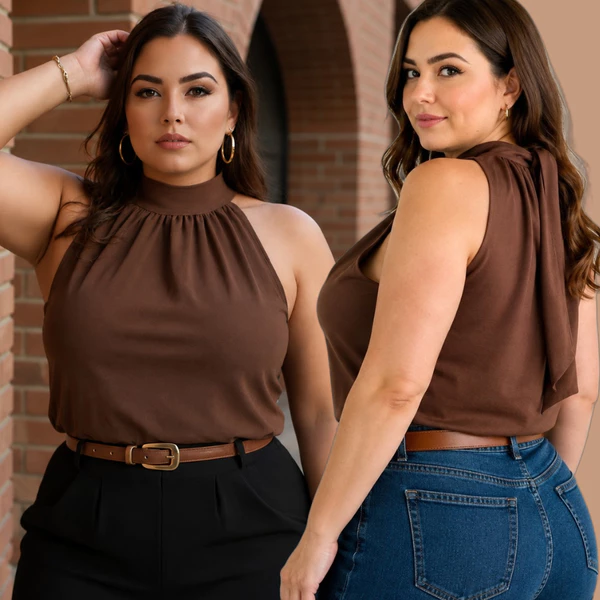 Regata Blusa Plus Size Elegante Gola Alta