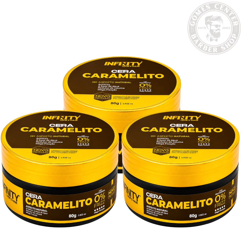 Kit 1x à 3x Pomadas Cera Caramelito 80g Infinity Classe A - Modela Alta Fixação Hidrata os Fios Fox — imagem 1
