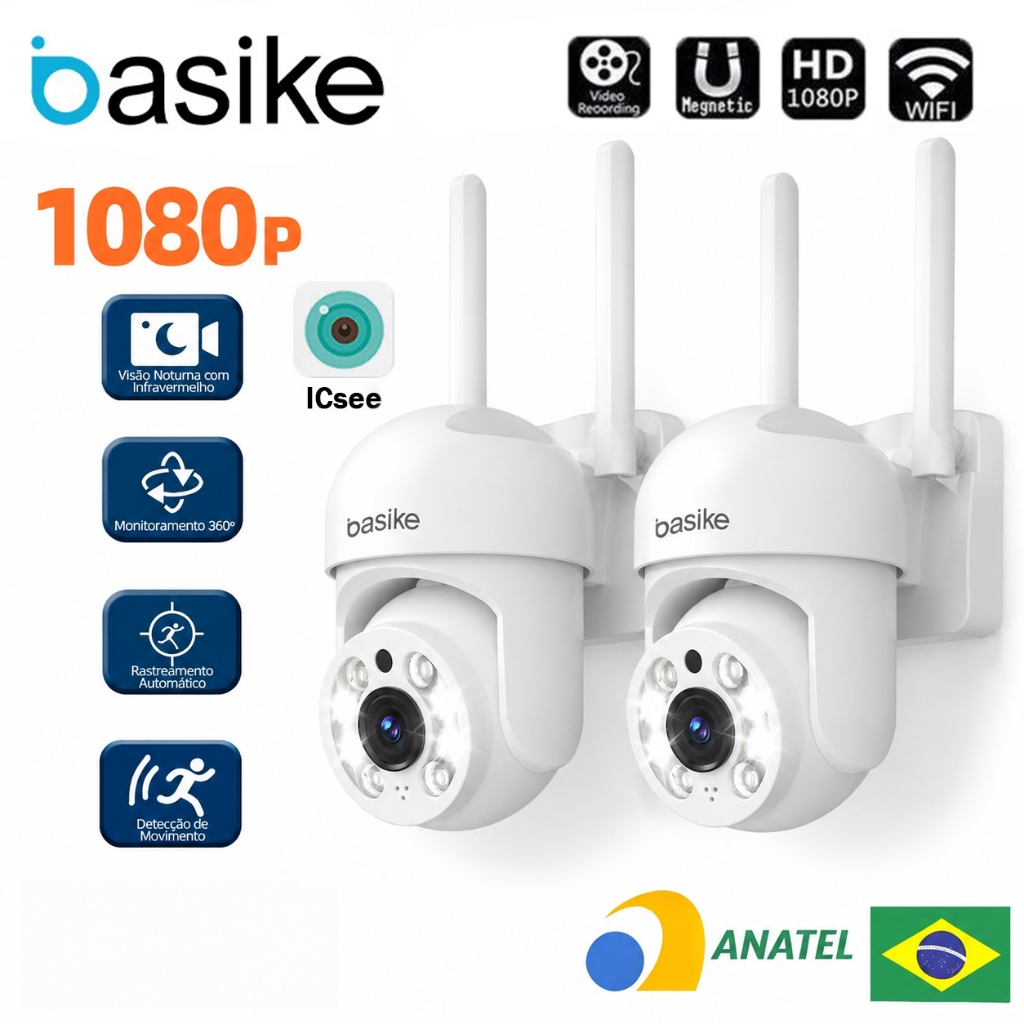 BASIKE 1080P Câmera De Segurança A Prova D'água IP66 360° Visão Noturna Infravermelho ICsee