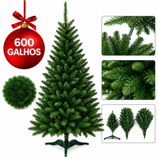 Árvore de Natal Verde 2,10m 600 Galhos Cheia Pinheiro Tradicional Grande Luxo