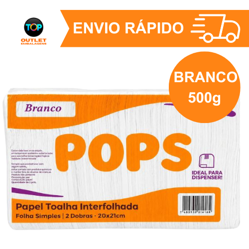 Papel Toalha Interfolha Pops Branco para Dispenser de Banheiro Cozinha Escritório