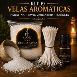 Kit Parafina (500g) + 20 Pavios A2030 + Essência 10 ml l Kit Para Velas Decorativas A2030 10 cm