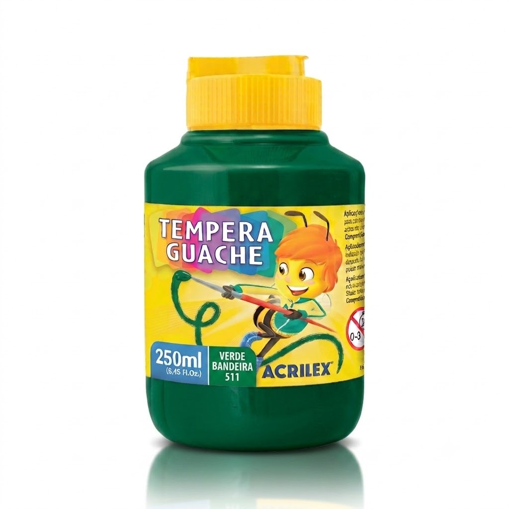 Tinta Guache Verde Bandeira 250ml Acrilex Têmpera Guache Escolar Artística Atóxica Solúvel Em Água