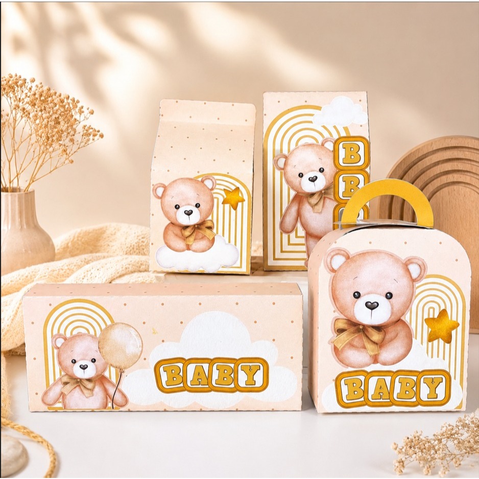 kit Festa Chá de Bebê Ursinho Marrom - 20 Lembrancinhas Personalizadas Chá Revelação Ursinho