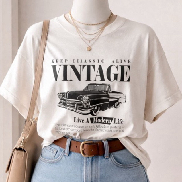 Camiseta T-Shirt Feminina Vintage Estilosa Versátil Confortável Algodão Moda