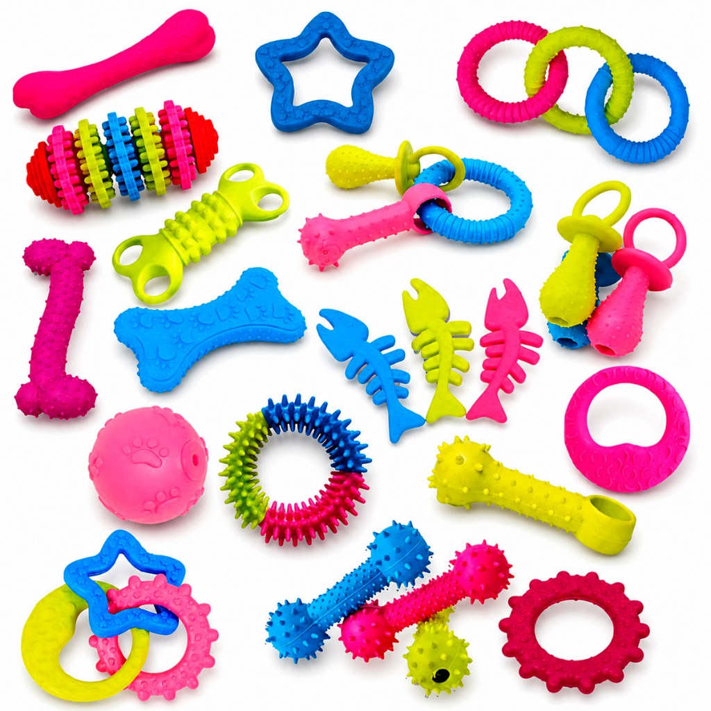 Kit 12 Mordedor Cachorro Brinquedos PetFilhote Anti estresse Borracha Vinil Cães Sortidos