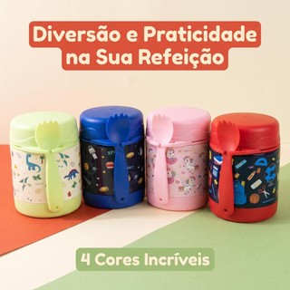 Pote Térmico de Sopa Portátil com Colher Dobrável e Estampa Cartoon