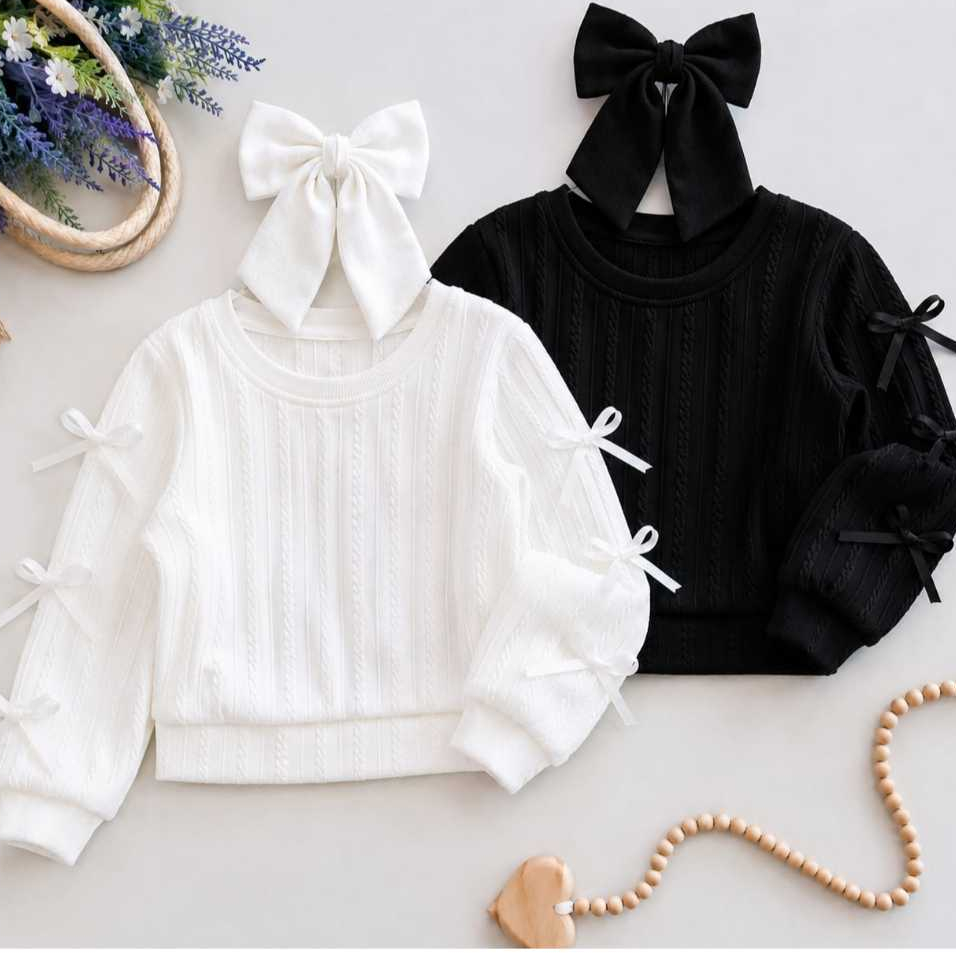 Blusa infantil e juvenil Menina Manga Longa Detalhe Laço Nas Mangas