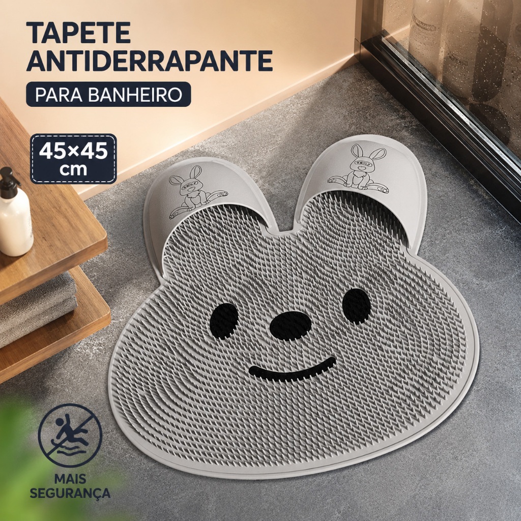 Tapete de banheiro antiderrapante para uso doméstico com massageador e função de limpeza dos pés