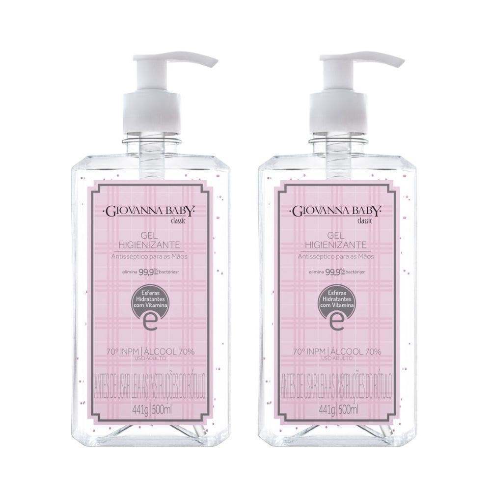 Kit Álcool Em Gel Higienizante Giovanna Baby Classic Rosa 500ml 2 unidades