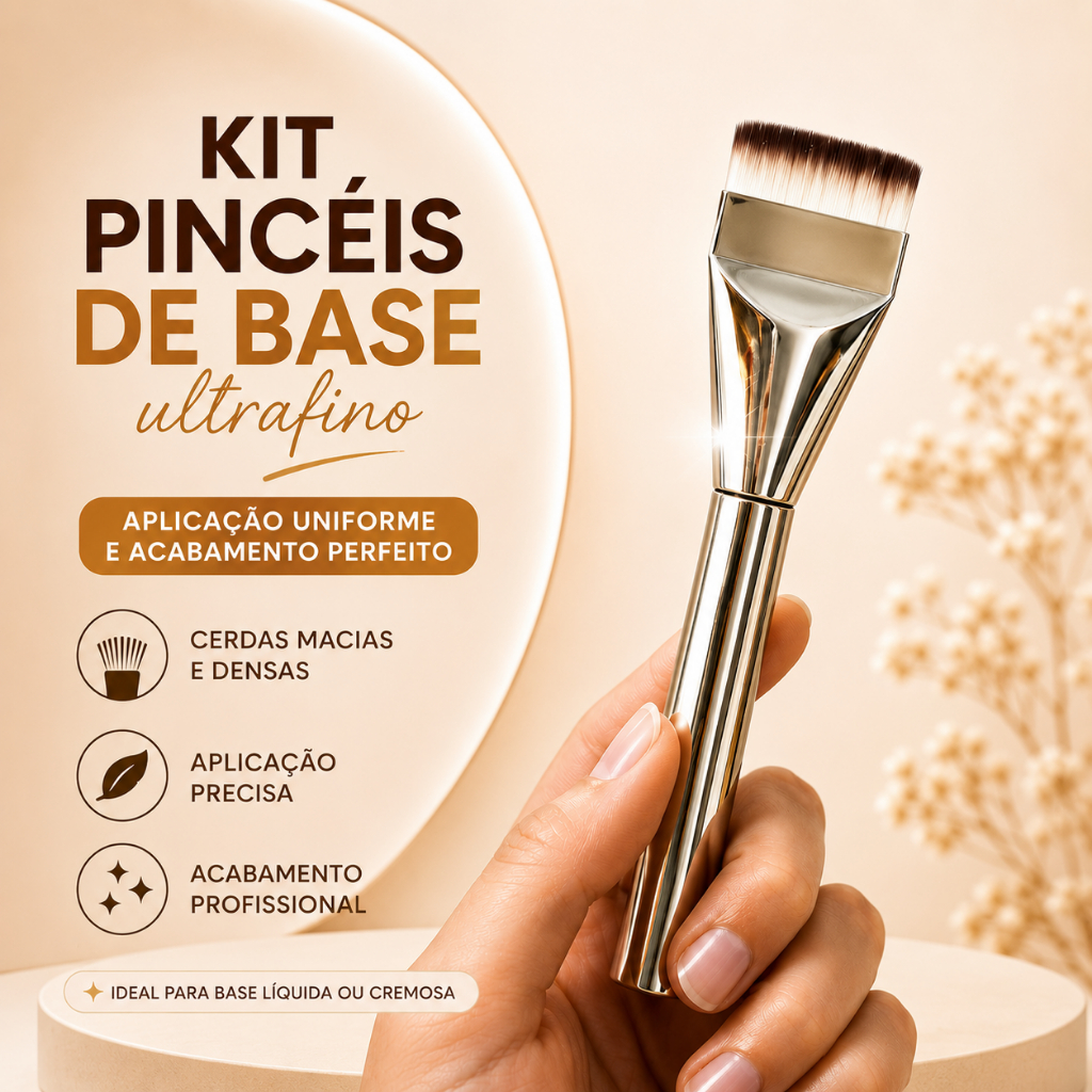 Kit Pincéis de Base Ultrafino Profissional Aplicação Uniforme Cerdas Macias e Densas