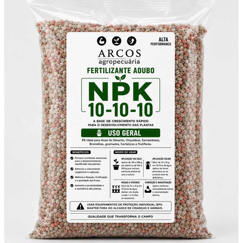 Fertilizante Adubo NPK 10-10-10 Granulado Premium – ORIGINAL - Nutrição Completa para Todas as Plantas e Gramados