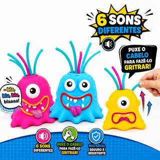 Brinquedo Interativo Sensorial Monstrinho Com 6 Sons Ao Puxar O Cabelo