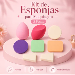 Kit Completo 8 Esponjas para Maquiagem Facial Uso Seco e Úmido Base Pó Corretivo