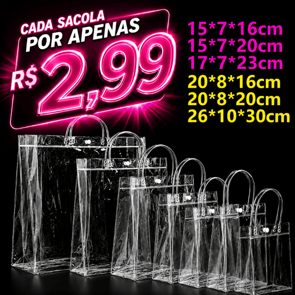 20/30/40/50 Sacos de Presente PVC Transparente com Alças Reutilizáveis para Dia dos Namorados Festa Junina Aniversário