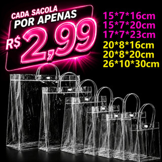 20/30/40/50 Sacos de Presente PVC Transparente com Alças Reutilizáveis para Dia dos Namorados Festa Junina Aniversário