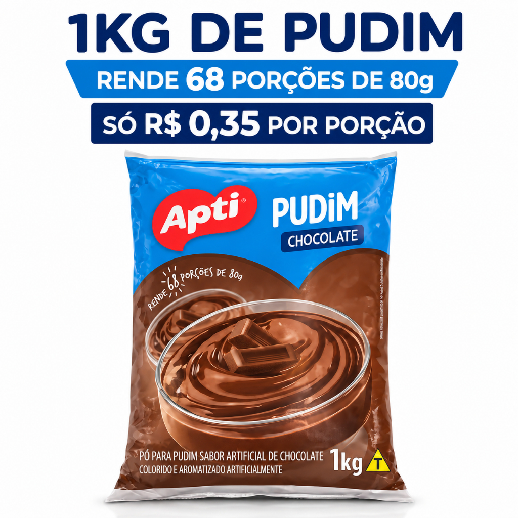 Pó para Pudim Apti 1kg Chocolate Coco Baunilha Morango Caramelo Sobremesa Fácil