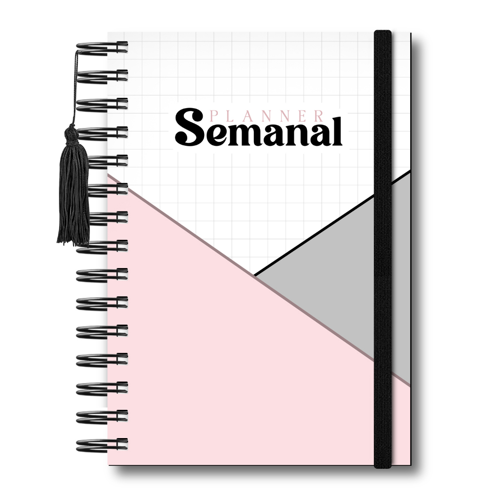 Planner Semanal Visão Agenda Semana Capa Dura A5 100 Páginas Planejamento Semanal Rosa e Cinza