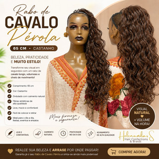 RABO DE CAVALO PEROLA 65CM – COR CASTANHO Alongamento de Cabelo | Fácil Aplicação | Volume Natural na