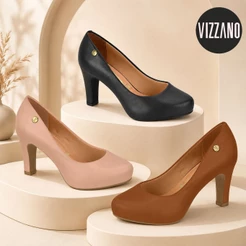 Sapato Feminino Scarpin Vizzano Salto Grosso Alto Com Meia Pata Confortável Social - 1840.301