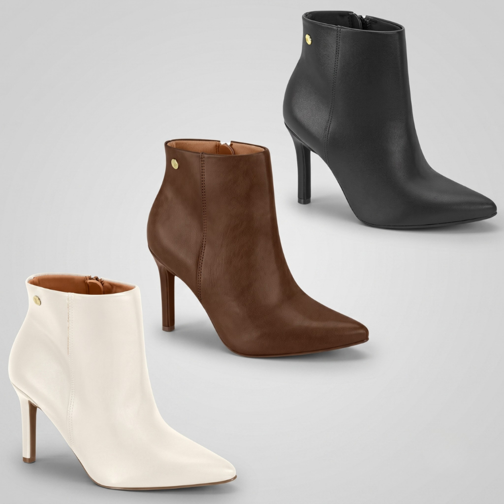 Bota Feminina Cano Curto Salto Alto Bico Fino Vizzano