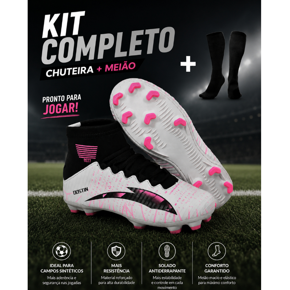 Chuteira de Campo Original Botinha Cano Alto com Travas Futebol de Campo Masculina Confortável Antiderrapante Birro