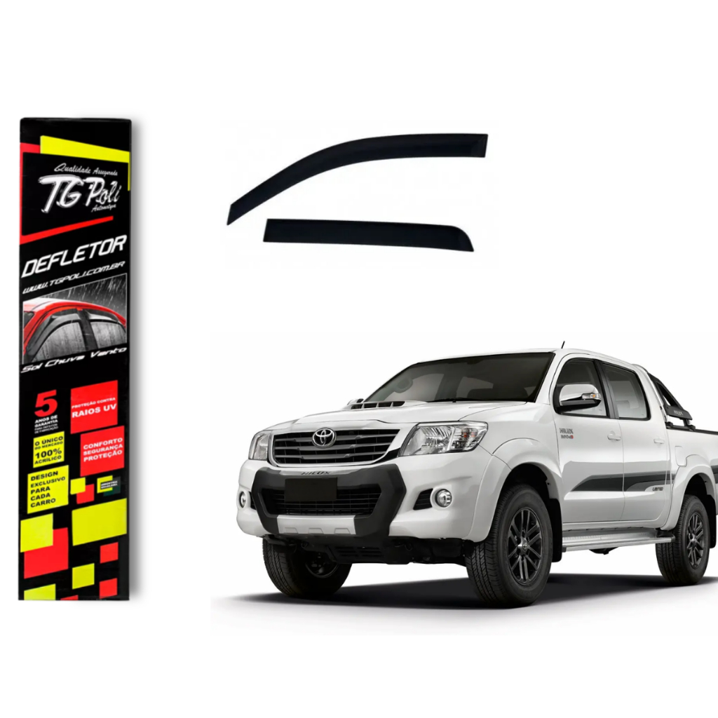 Calha de Chuva Toyota Hilux 2005 a 2015 4 Portas TG Poli Defletor Portas Protetor Janelas