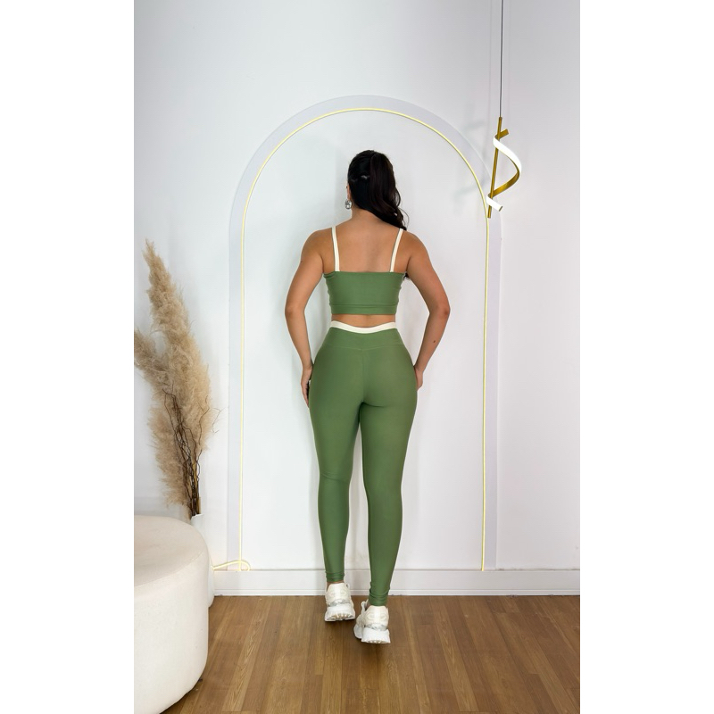 Detalhes do conjunto academia bicolor top alcinha com bojo removível calça legging zero transparência