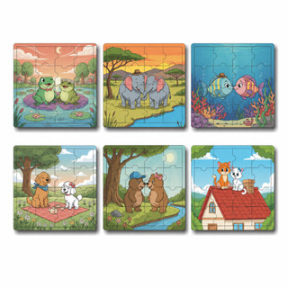 Kit 6 Jogos Quebra Cabeça Animais Brinquedos Infantil Pedagógico Educativos Feito em Madeira MDF
