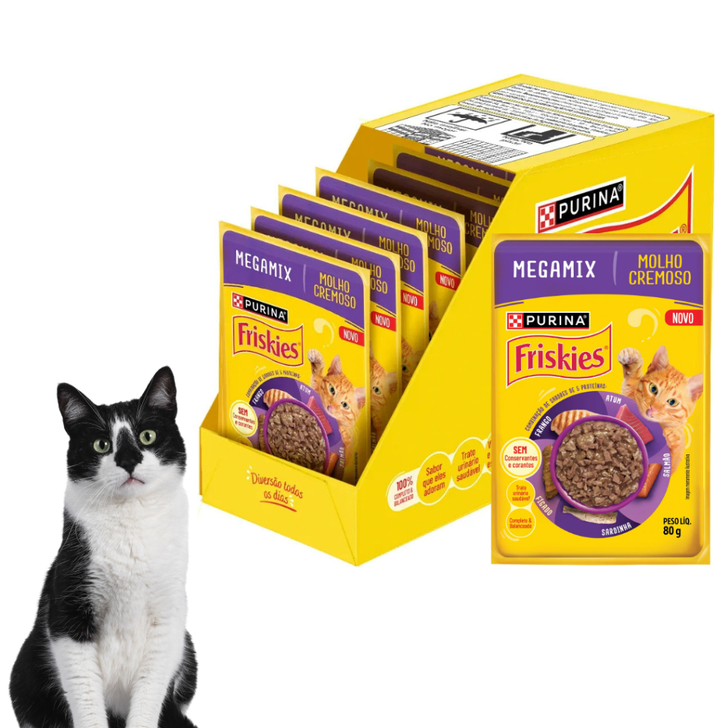 Kit 15 Sachê Multiproteina Megamix Friskies Para Gatos Molho Cremoso Premium ...