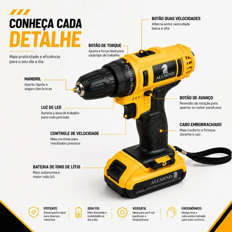 Furadeira de Impacto e Parafusadeira Profissional 25V Brushless Bivolt — foto 8