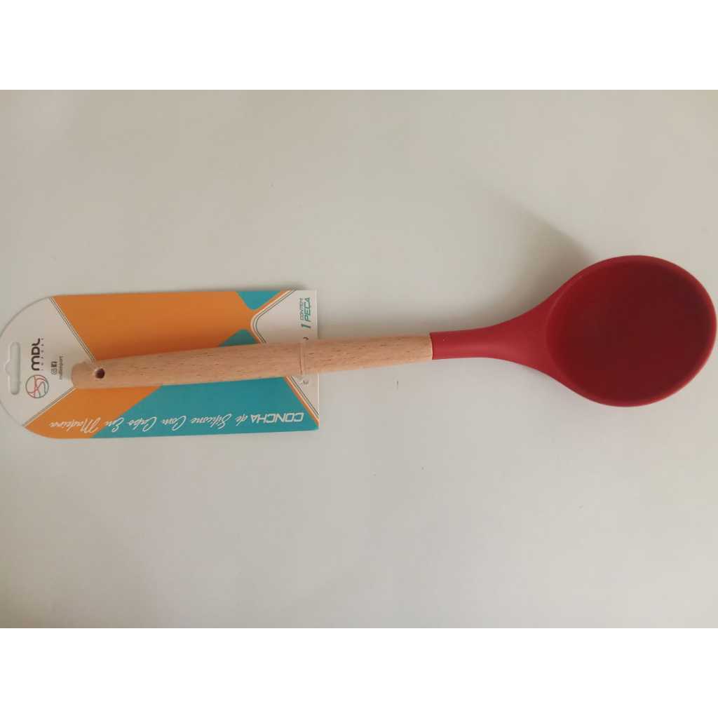Concha e Espátula de Silicone com Cabo de Madeira | Utensílios de Cozinha Antiaderentes | Não Risca Panelas | Resistente