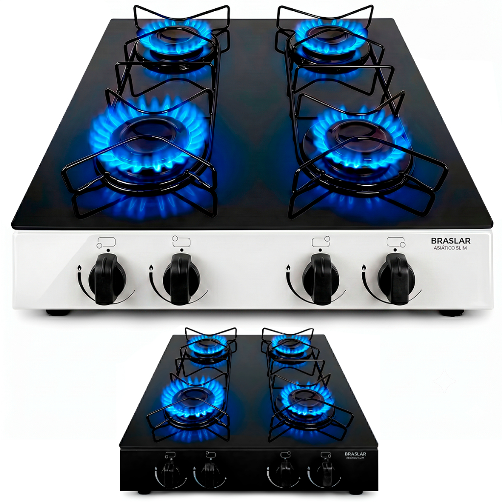 Fogão Cooktop Asiático Vidro 4 Bocas Braslar
