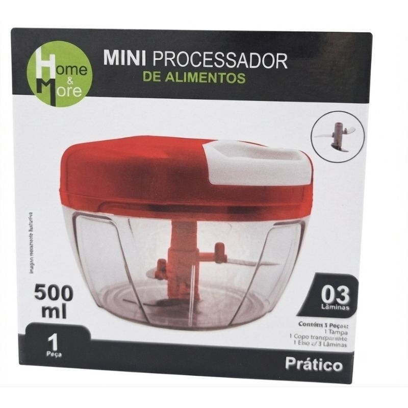 Mini Processador Manual de Alimentos 500ml com Lâminas Inox para Cortes Precisos