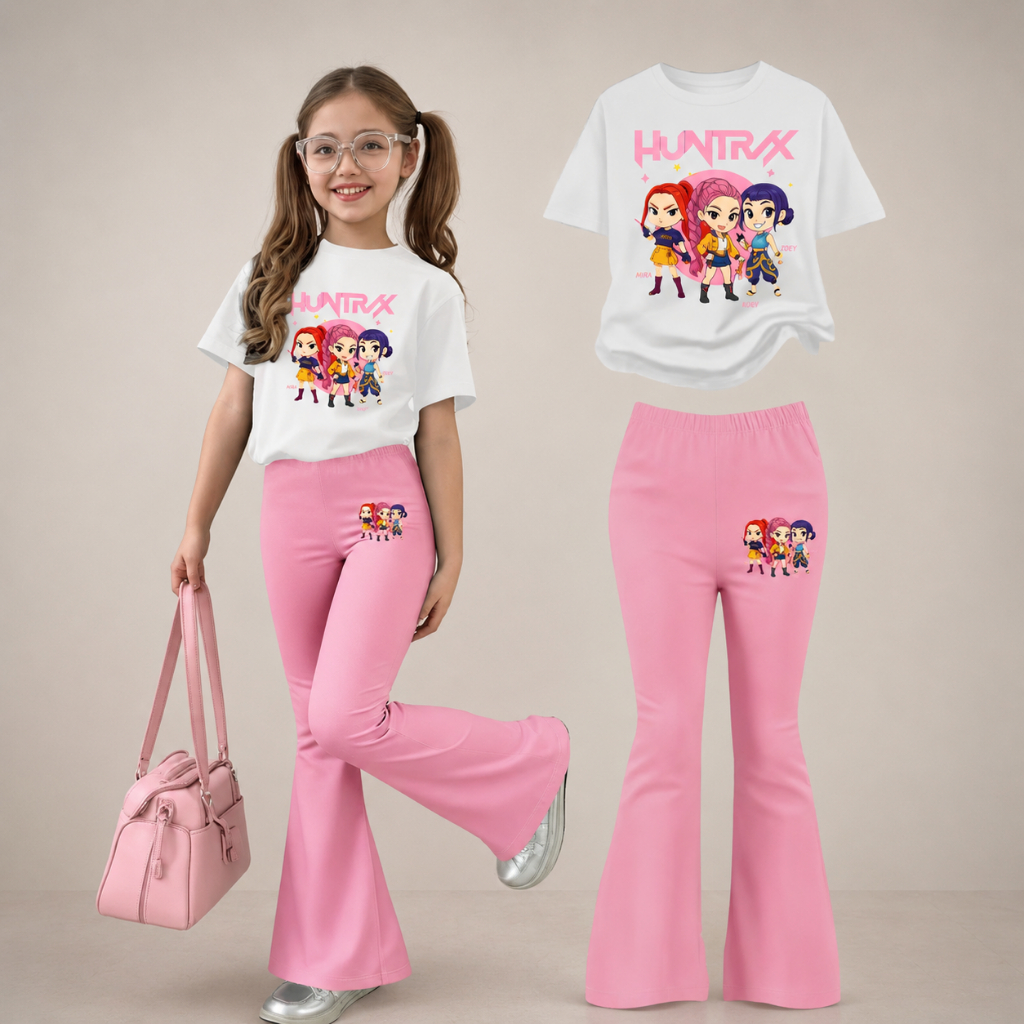 Conjunto Infantil Calça Flare+Camiseta Cortavél Huntrix Tendencia