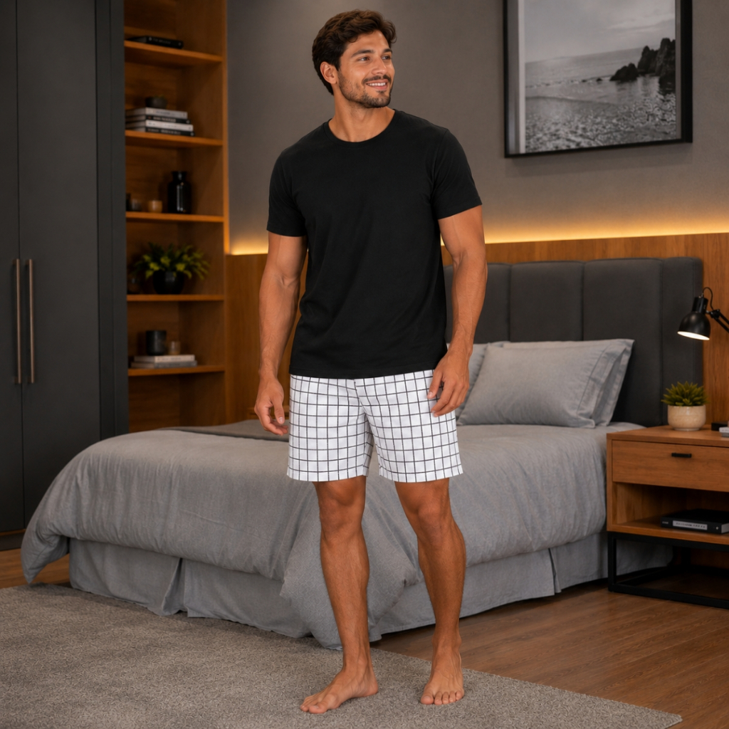 Pijama Masculino Xadrez Verão Confortavel Promoção de dia dos Pais