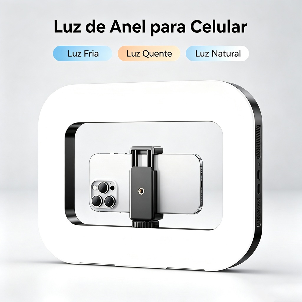 Ring Light Para Live Youtube e Tiktok 3 Cores Profissional Com Adaptador para Celular Iluminador Led