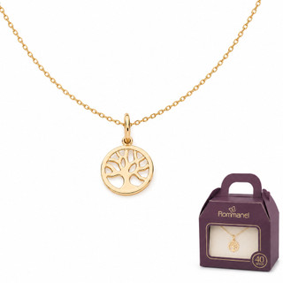 Corrente Feminino Rommanel Pingente Arvore Da Vida Ouro 18k - 50 cm Original Banhada a Ouro