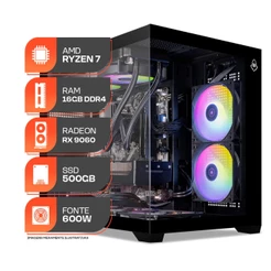 PC Gamer Titan Pro, AMD RYZEN 7 5700X, Water Cooler, RX 9060 XT 8GB, 16GB DDR4, SSD M.2 500GB, 600W 80 Plus