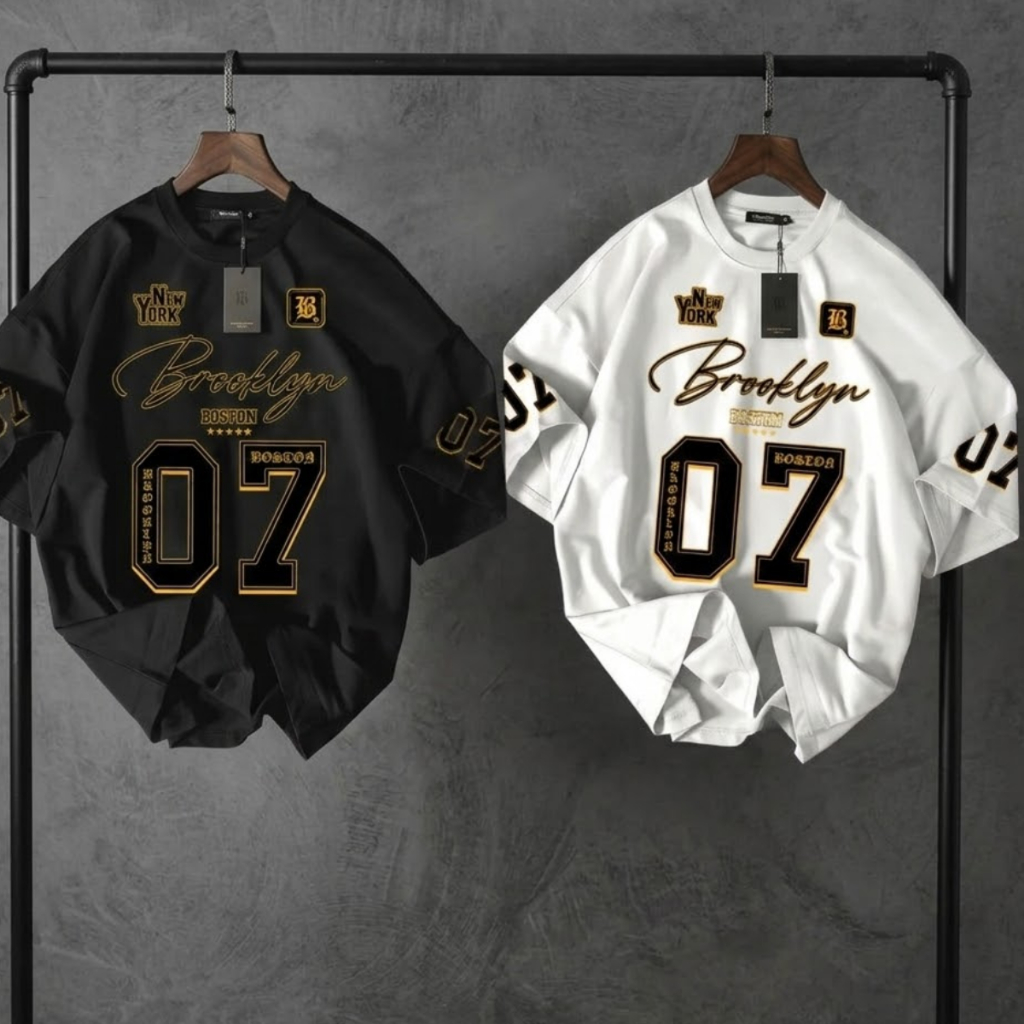 Kit 2 Camiseta Oversized Brooklyn 07 Streetwear Aesthetic Gringa Y2K Algodão Larga