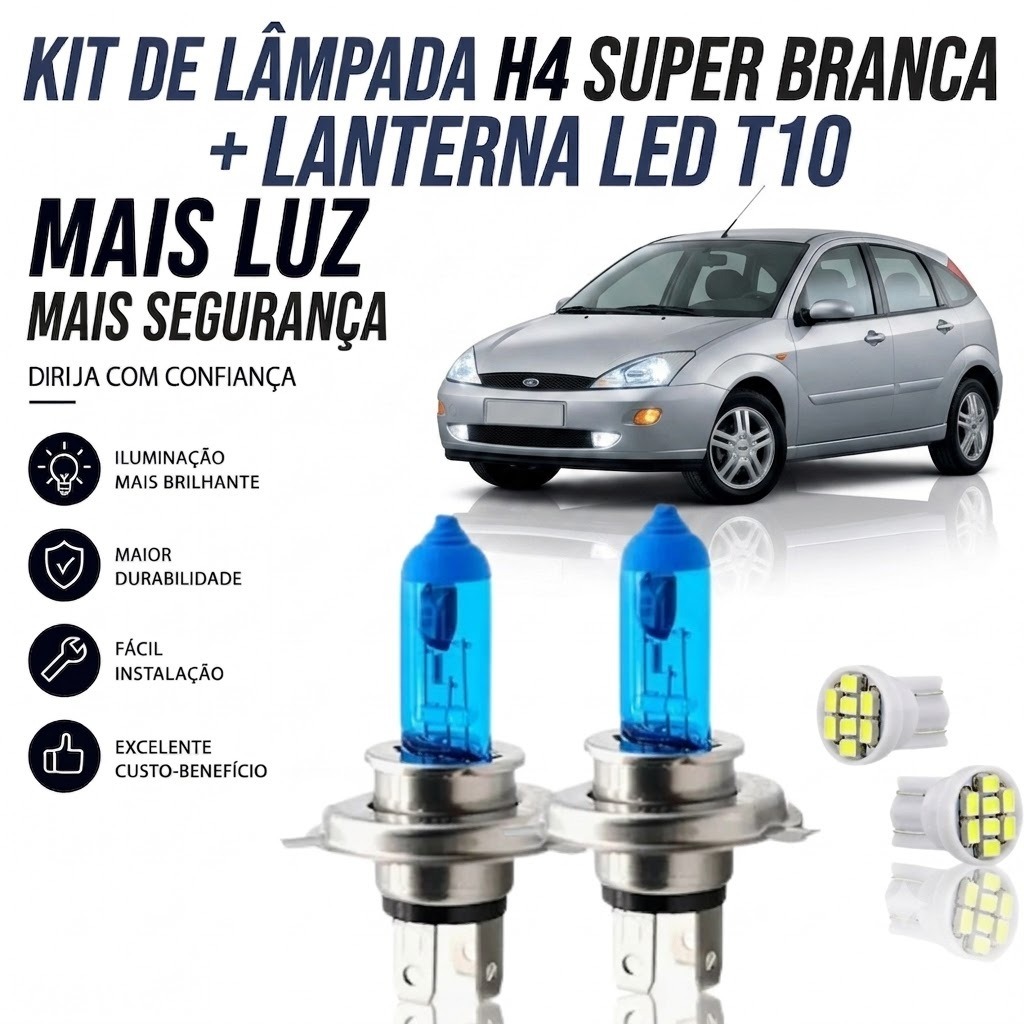 Lâmpada farol ALTO / BAIXO - SUPER BRANCA FORD FOCUS 2000 ATÉ 2004