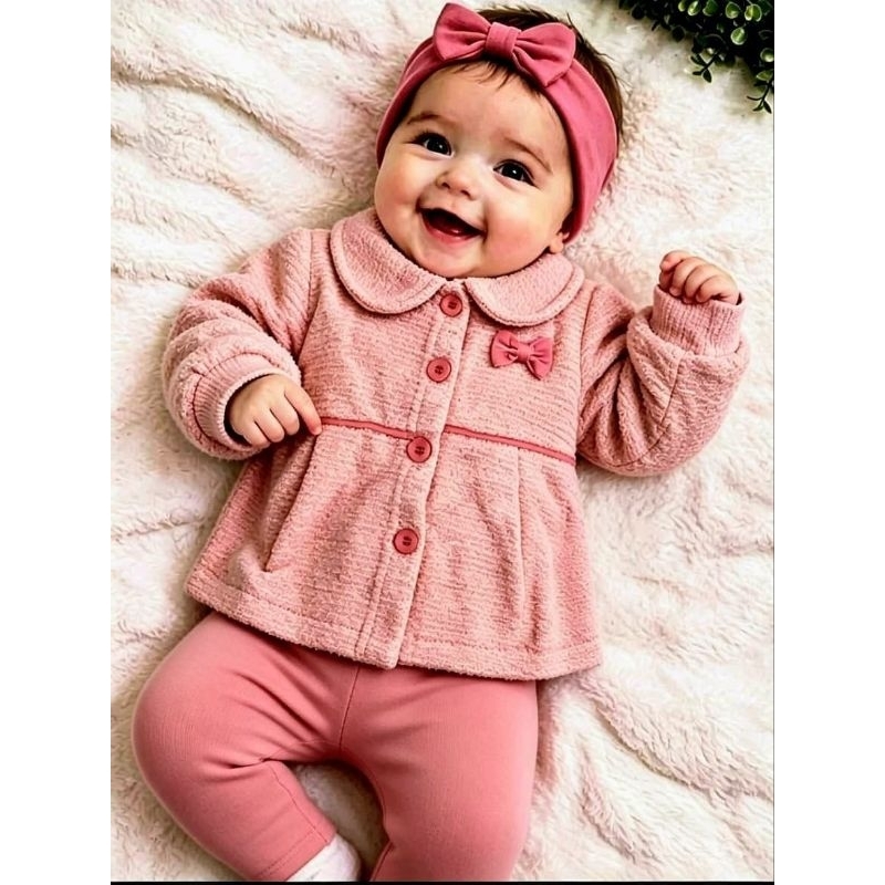 Conjunto infantil inverno bebê menina sobretudo bem quentinho e legging flanelada tamanho M